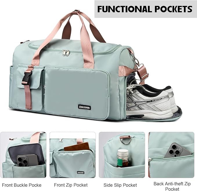 Eslcorri Gym Duffle Bag for Women Men, Sports Backpack with Wet & Shoe Compartment, Fitness Overnight Weekender Bag for Yoga, Swim, Travel (Style B, Blue)