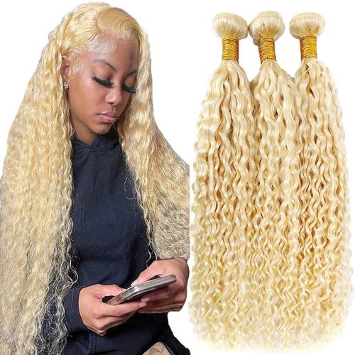 Habiliana Human Hair Bundles 18 20 22 Inch Blonde 613 Deep Wave Bundles Human Hair 100% Unprocessed Soft Sewn In with Double Drown Weft for Black Women