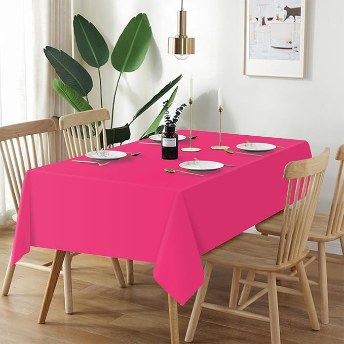 QIKSION Hot Pink Plastic Table Cloth Disposable 6 Pack, 54 x 108 Inch Tablecloths for Birthday Party, Valentines, Mothers Day Decorations, Rectangle Table Cover