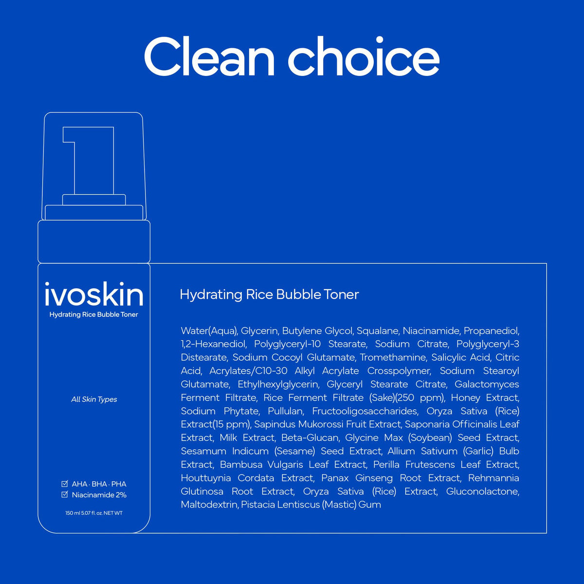 IVOSKIN Rice Milky Bubble Facial Mask, Soothing & Hydrating Face Toner with Black Rice Extract & Niacinamide, Helps Support Skin Barrier and Glow for Sensitive Skin, Korean Skincare (5.07fl oz/ 150ml)