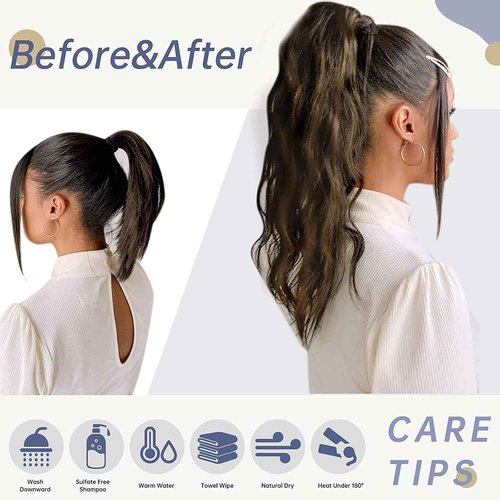 LaaVoo Human Hair Ponytail Extensions Brown Ombre Ponytail Hair Extensions Human Hair Balayage Brown 18 Inch 80g