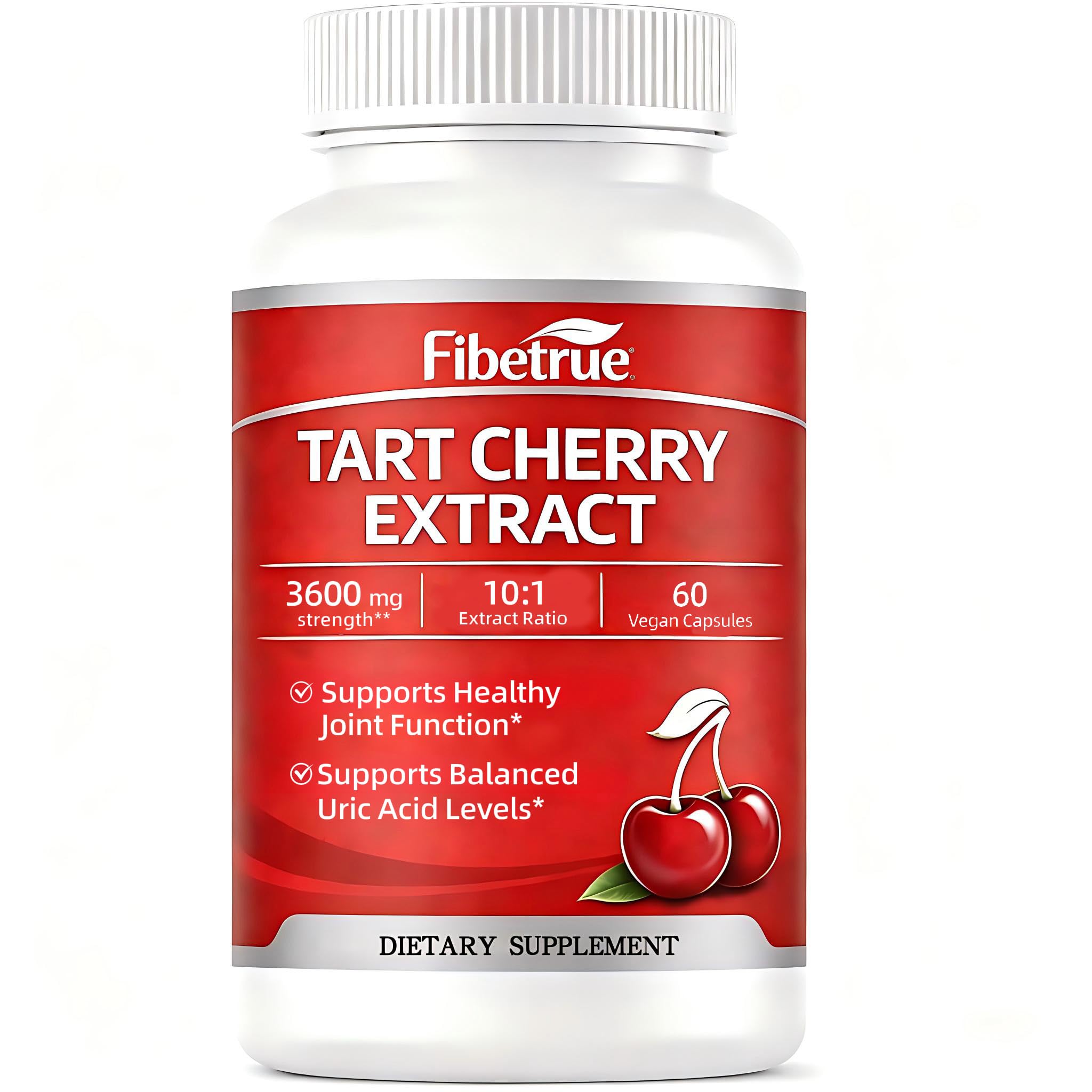 Fibetrue Tart Cherry Extract Capsules 3600mg (10:1) – Montmorency Cherry for Joint Comfort & Uric Acid Balance – Antioxidant Support – Vegan, Non-GMO – 60 Capsules