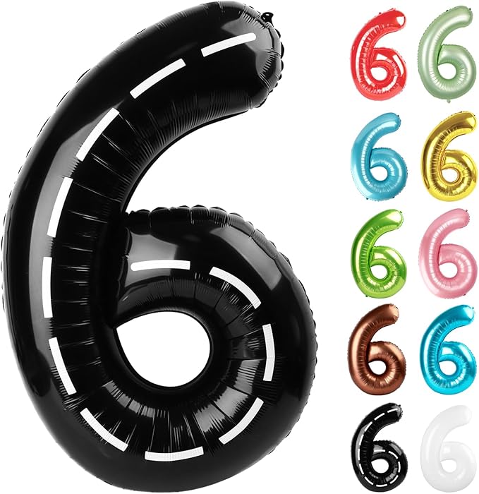 Race Car Number 6 Balloon 40 Inch, 6 Balloon Number, 6th Birthday Decorations, Race Car Party Supplies for Boys Girls