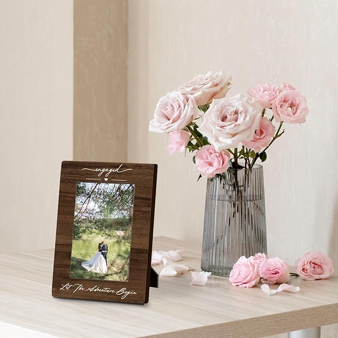Wedding Engagement 4x6 Picture Frame, Just Engaged Photo Frame, Wedding Gifts for Newlyweds Couples Wife Husband, Newly Engaged Wedding Photo Frames for Desk Decor