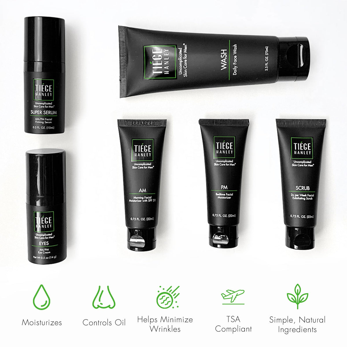 Tiege Hanley Anti-Aging Men's Skin Care Set, 30-Day, 6 Piece Kit