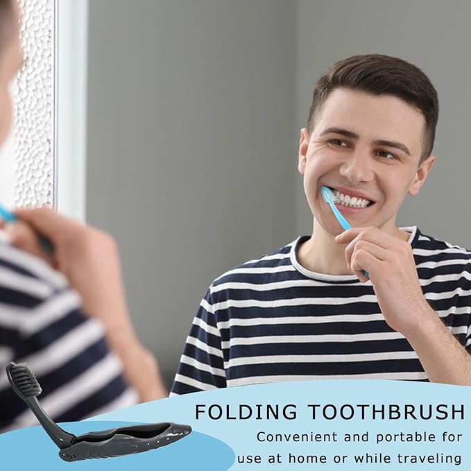 Foldable Toothbrush - 11x2.5x2cm Soft Bristle Brush, Portable Hygiene Tool, Lightweight Charcoal Cleaning Accessory, Pocket Size dentals Care Item | Convenient Tooth Cleaner for Camping Hiking School