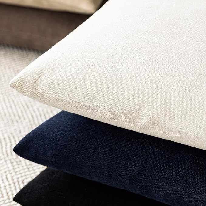 Foindtower Pack of 2 Textured Chenille Throw Decorative Pillow Covers Square Accent Solid Cushion Cover Cozy Neutral Farmhouse Pillow Case for Couch Sofa Bedroom Living Room 16x16 Inch, Ivory White