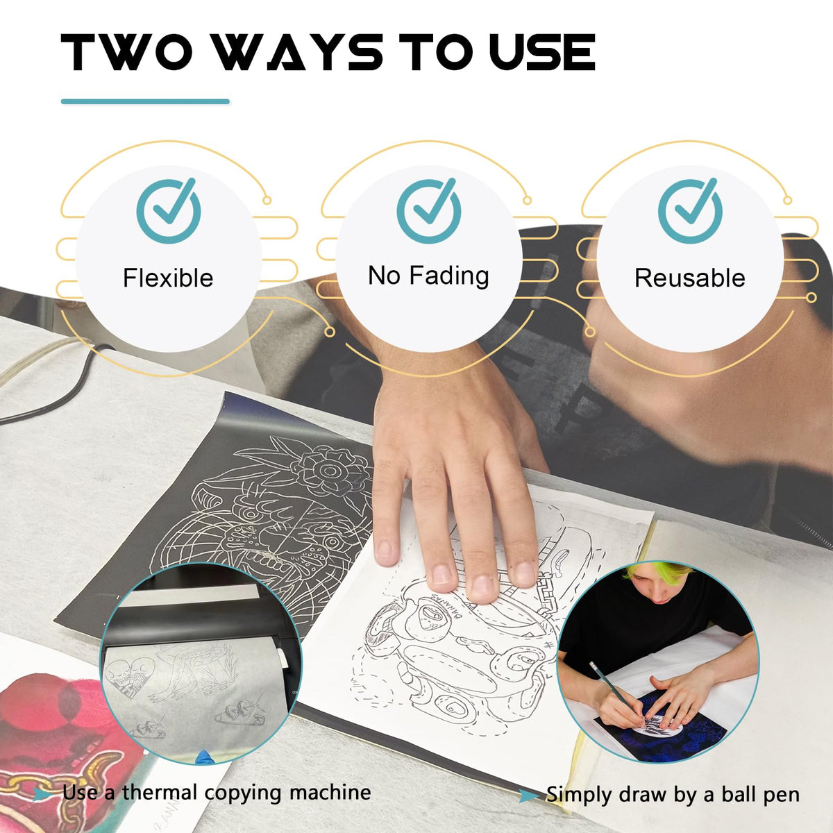 WZPB Tattoo Skin with Transfer Paper - 40Pcs Fake Skin and Stencil Paper Kit Including 20Pcs Double-Sided Practice Skin and 20Pcs Tattoo Transfer Paper for Beginners and Artists