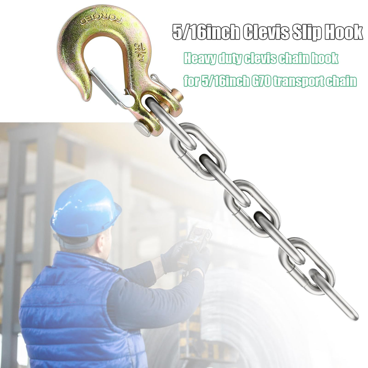 5/16" Clevis Slip Hook with Safety Latch, 4 Pack Heavy Duty Clevis Chain Hook for 5/16" Grade 70 Transport Chain, 14000LBS Capacity for Heavy Load