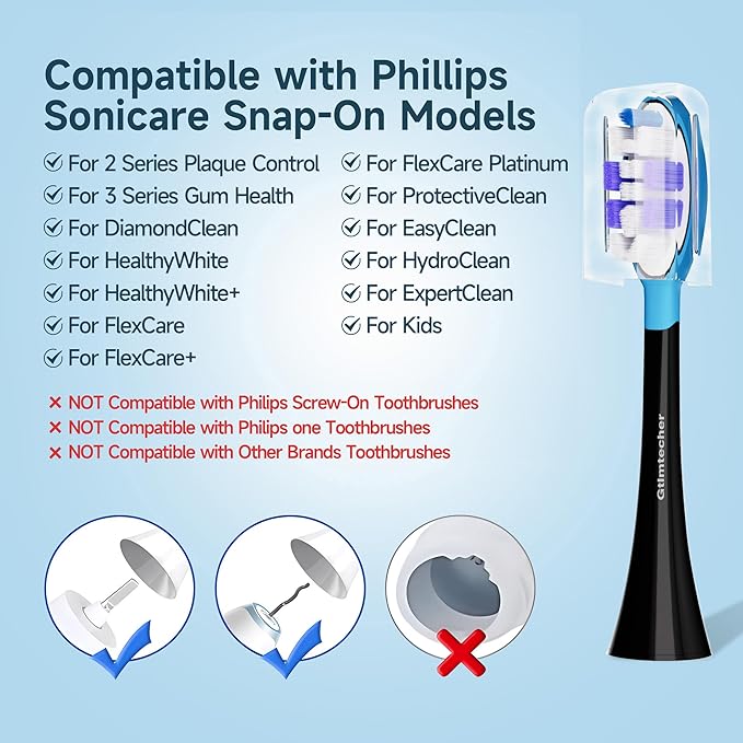 Electric Toothbrush Heads for Philips Sonicare Replacement Heads, 10 Pack Adults Kids 7+ Sonicare Toothbrush Replacement Brush Heads Philips Sonicare Sensitive Replacement Heads C2 C3 G2 G3 A3, Black