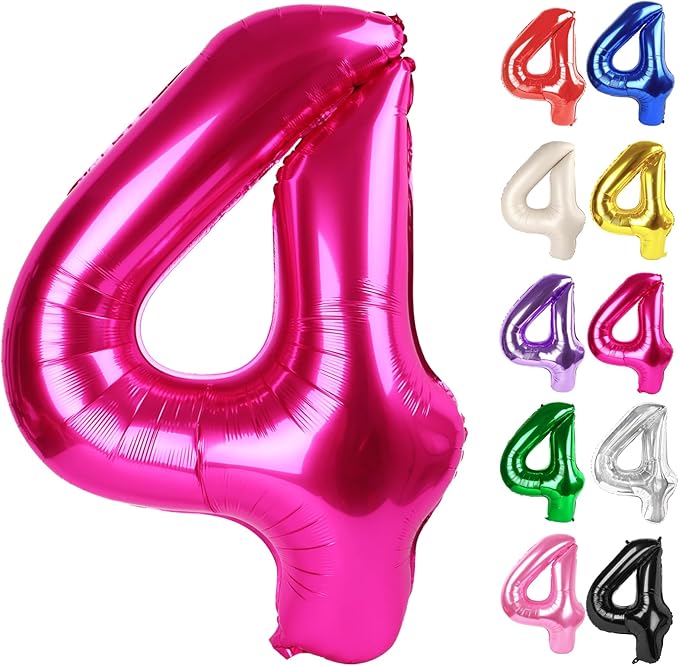 Hot Pink Number 4 Balloon 40 Inch, 4 Balloon Number, 4th Birthday Decorations, Hot Pink Party Supplies for Boys Girls