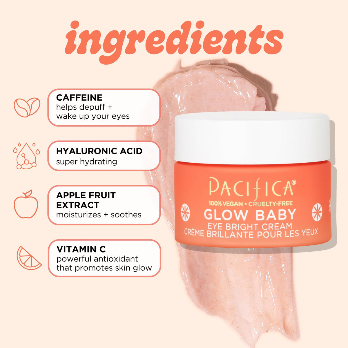 Pacifica Glow Baby Face Lotion & Eye Cream Set of 2 – Brightening Vitamin C Moisturizer + Depuffing Eye Cream with Caffeine & Hyaluronic Acid, Daily Hydration for Glowing Skin, 100% Vegan Clean Beauty