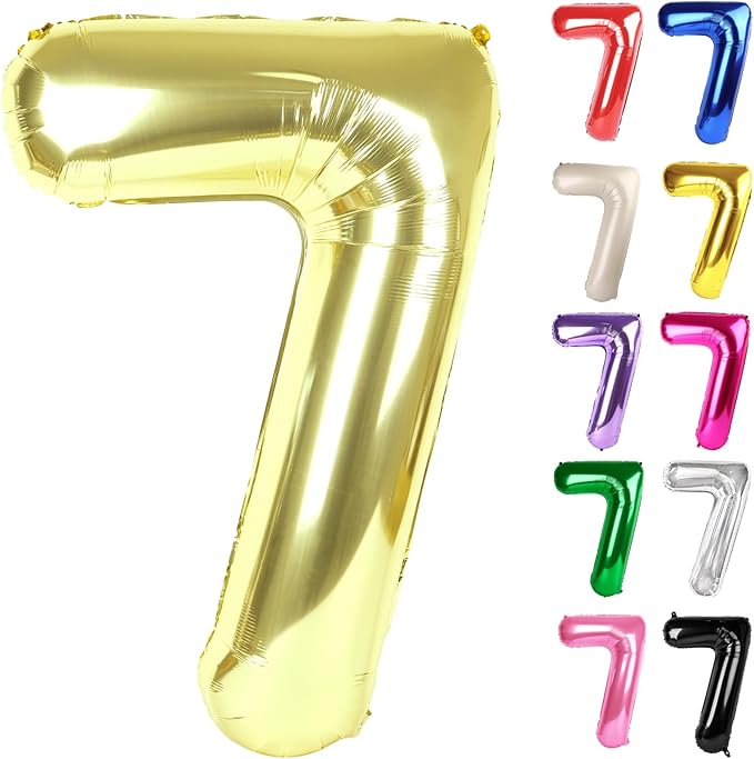 Champagne Gold Number 7 Balloon 40 Inch, White Gold 7 Balloon Number, 7th Birthday Decorations, Light Gold Party Supplies for Boys Girls