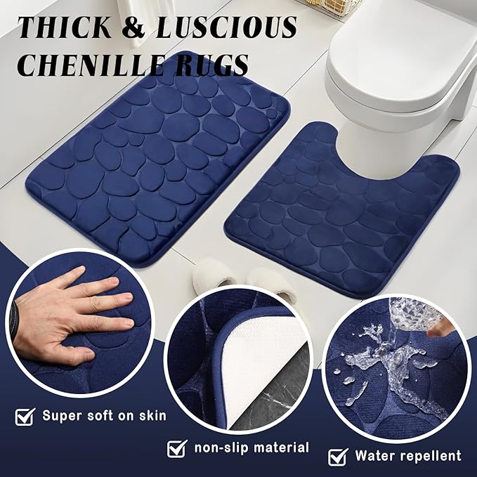 26PC Bathroom Accessories Set - Gorgeous Blue Bathroom Set, Bathroom Accessory Set, Blue Shower Curtain Set with Bathtub Mats for Shower Tub