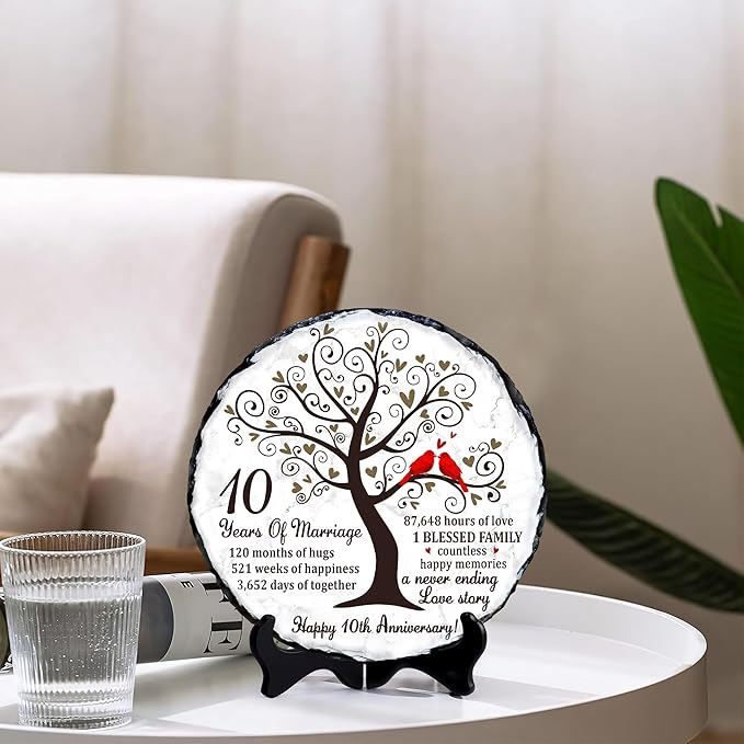 Tin Couple Slate Plate – 10th Anniversary Wedding Gifts for Couple, Parents – 10th Anniversary Wedding Gift Ideas – 10 Years of Marriage Decoration Plaque, Keepsake (Tin/Aluminum)