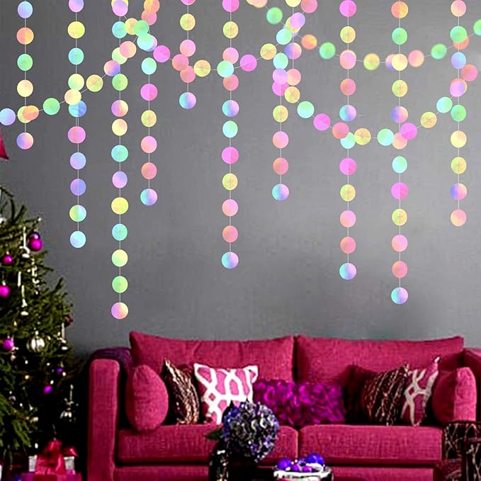 Iridescent-Disco Holographic-Euphoria Anniversary Party-Decoration Garland - 52ft Neon Mermaid Under The Sea Streamers,Wedding Birthday Bachelorette Baby Bridal Shower Engagement Lasting Surprise
