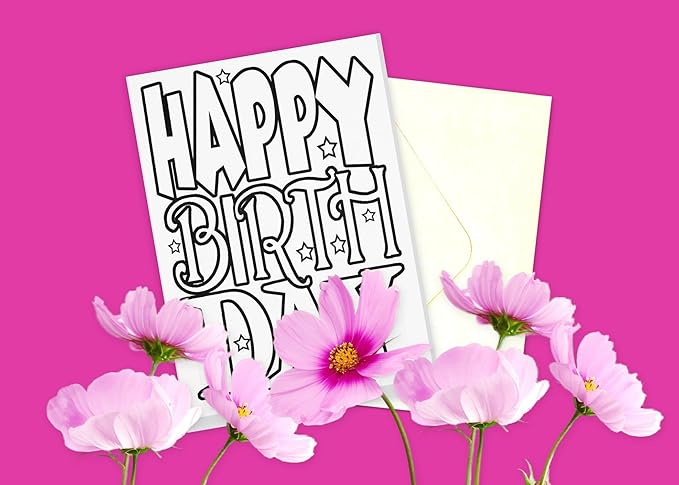 Stonehouse Collection Kids Happy Birthday Coloring Cards, Color-in 'Happy Birthday' Design for Creative Party | Fun12 Color Card and Envelopes