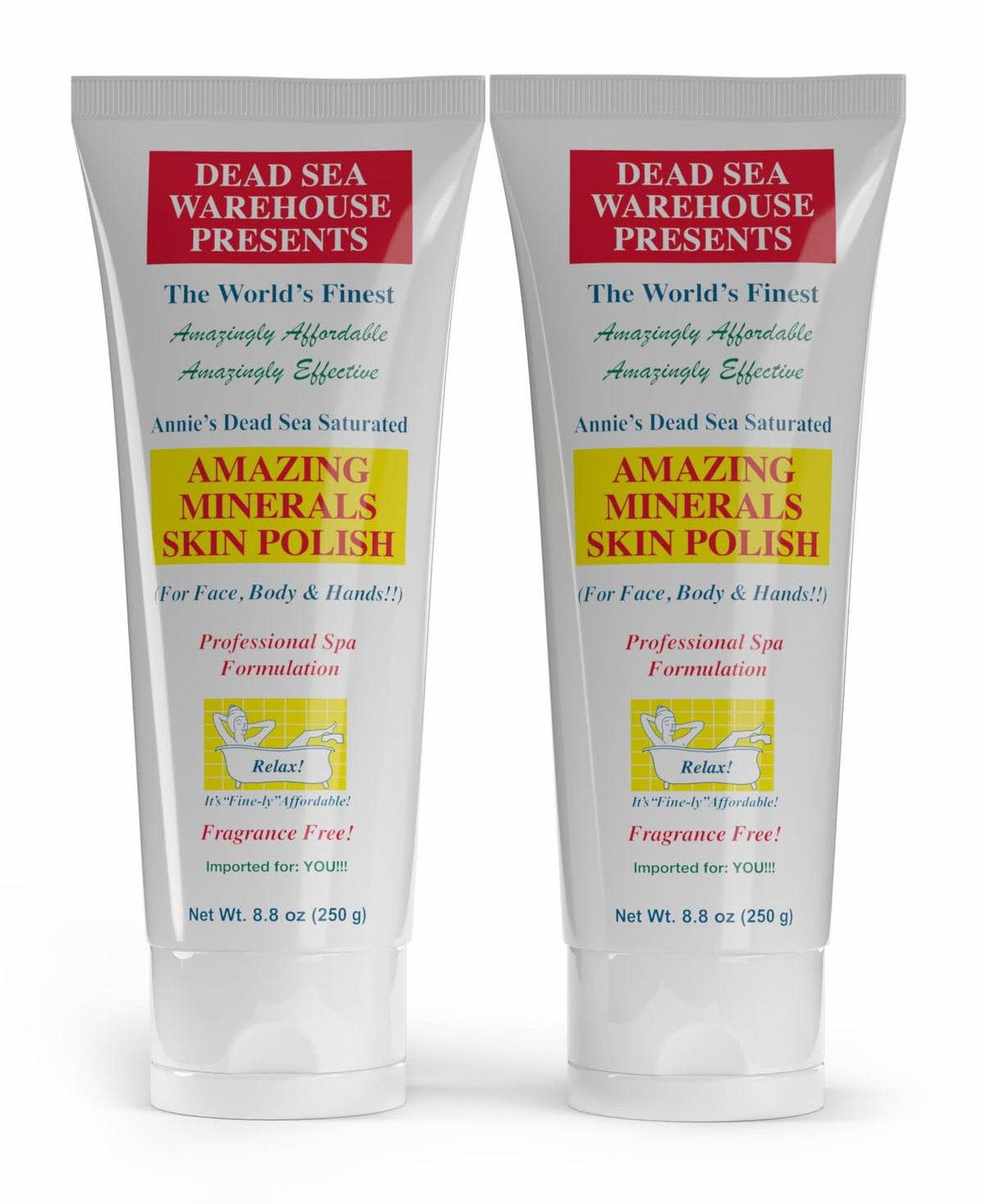 Dead Sea Warehouse – Amazing Minerals Skin Polish – 8.8 OZ – Dead Sea Salt Face & Body Scrub – All Natural Exfoliating Cleanser – Unscented – 2-Pack