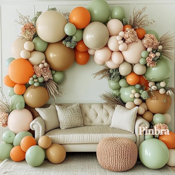 Dusty Green Orange Balloon Garland Double Stuffed Blush Brown Nude Balloon Arch Avocado Sage Green Balloons for Neutral Baby Shower Bridal Shower Gender Reveal Birthday Easter Party Decorations