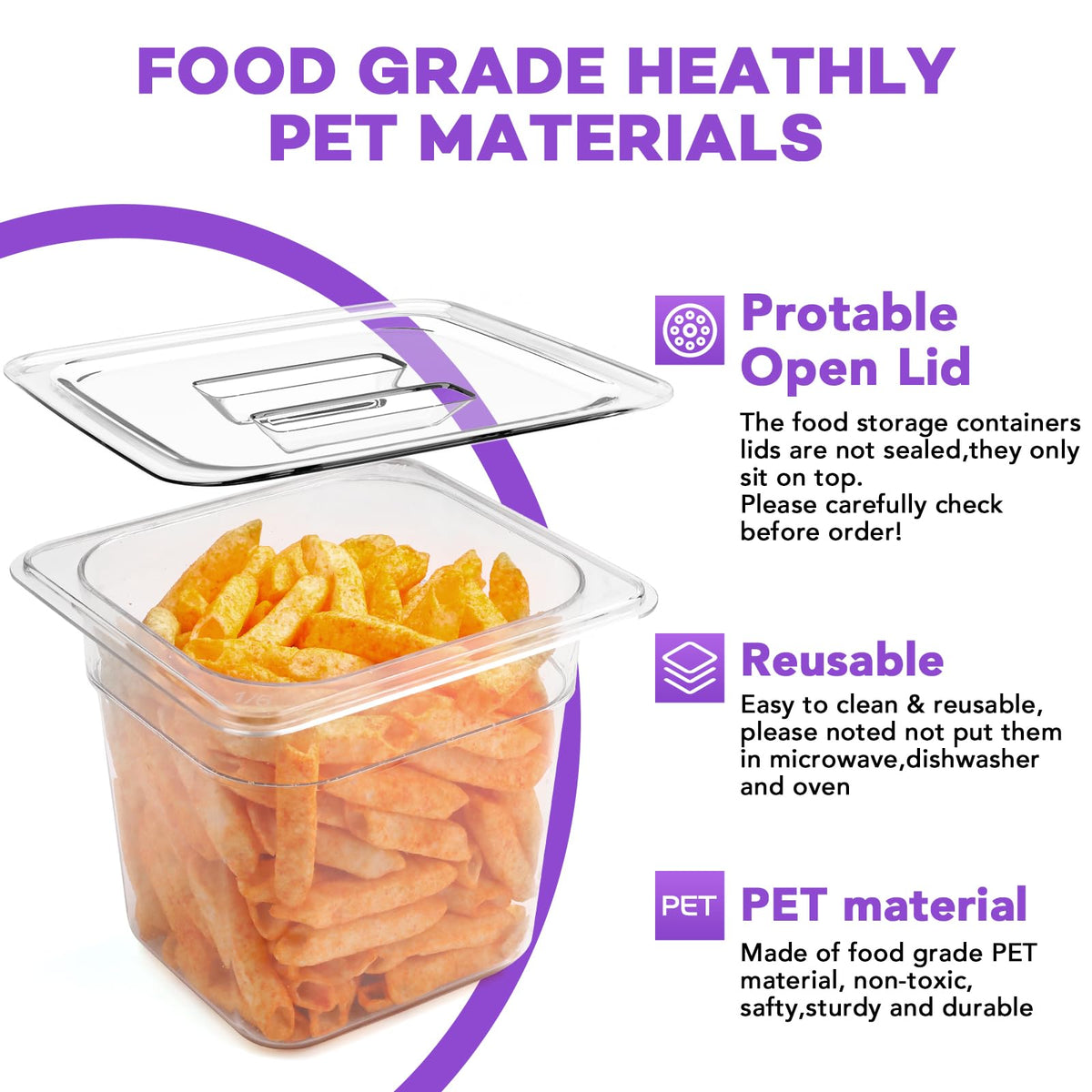 VOISEN 12 Pack Plastic Food Pan with Lids 1/6 Size 4 Inch Deep Commercial Food Storage Containers for Fridge Salad Fruits Vegetables Clear Restaurant Polycarbonate