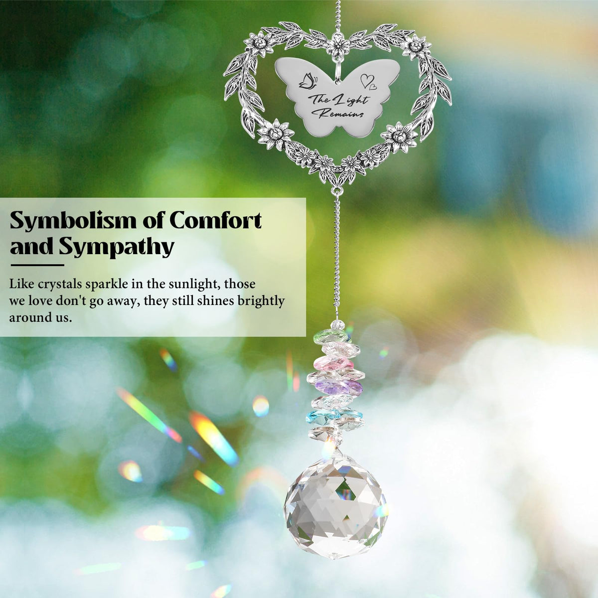 Elivida Sympathy Gift for Lose of Loved Ones, Grief Memorial Suncatcher Ornament for Loss of Mom Dad, Bereavement Crystal Rainbow Maker, Unique Heart Shaped Hanging Decorations for Daily Remembrance