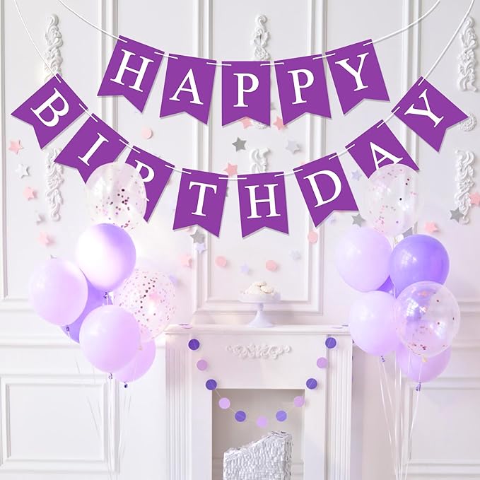 Purple Happy Birthday Banner Sign Happy Birthday Bunting Banner Garland for Kids Girl Woman Birthday Tea Party Decorations Bunting Flag Birthday Party Supplies