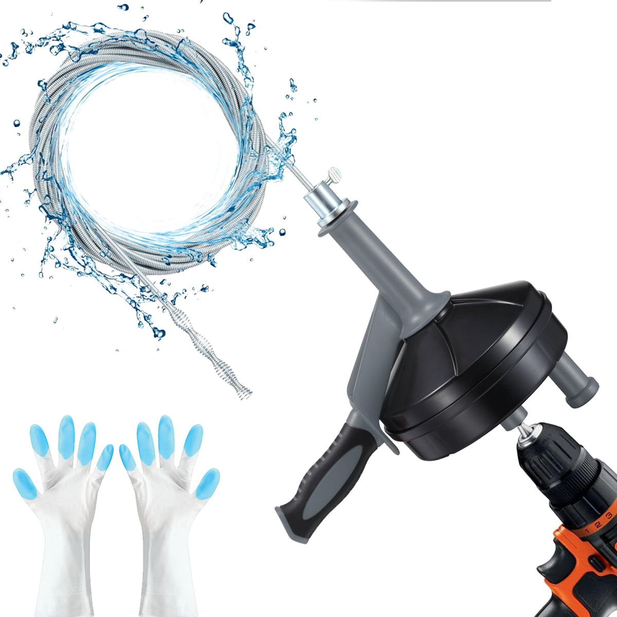 Drain Auger, Clog Remover with Drill Adapter, 25 Feet Flexible Plumbing Snake Use Manually or Powered for Kitchen,Bathrom and Shower Sink, Comes with Gloves(Gray)