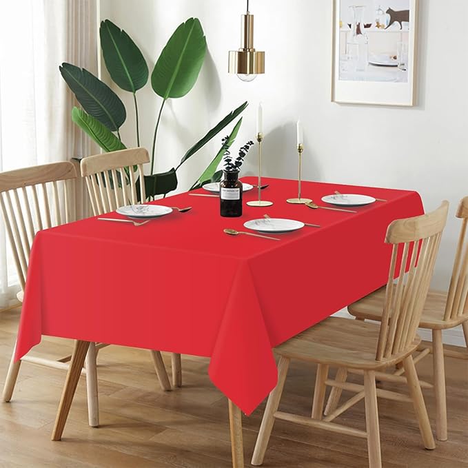 QIKSION Red Plastic Table Cloth Disposable 6 Pack, 54 x 108 Inch Tablecloths for Valentines, Mothers Day, Birthday Party, Christmas Decorations, Rectangle Table Cover