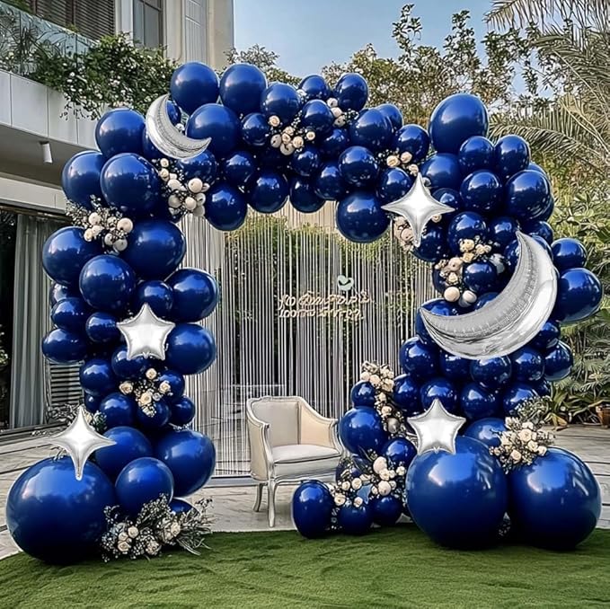 Navy Blue Balloon Garland Arch Kit Double Stuffed Royal Blue Star Moon Balloons for Birthday Baby Shower Over the Moon Prince Graduation Wedding Space Astronaut Galaxy Party Decorations
