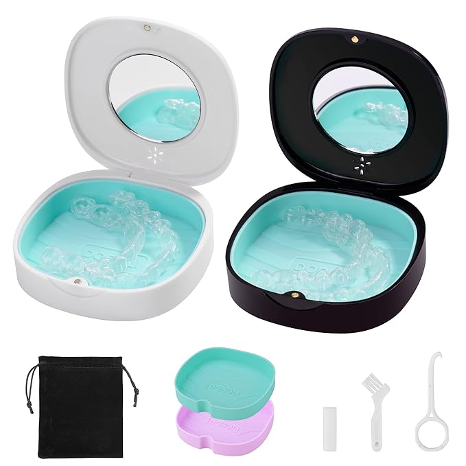 Doboli 2 Pack Retainer Case with Vent Holes, stocking stuffers for gift women men,Compatible with Invisalign,Night Guards,and Mouth Guards Case - Includes Storage Bag,Slim Aligner Remover Tool