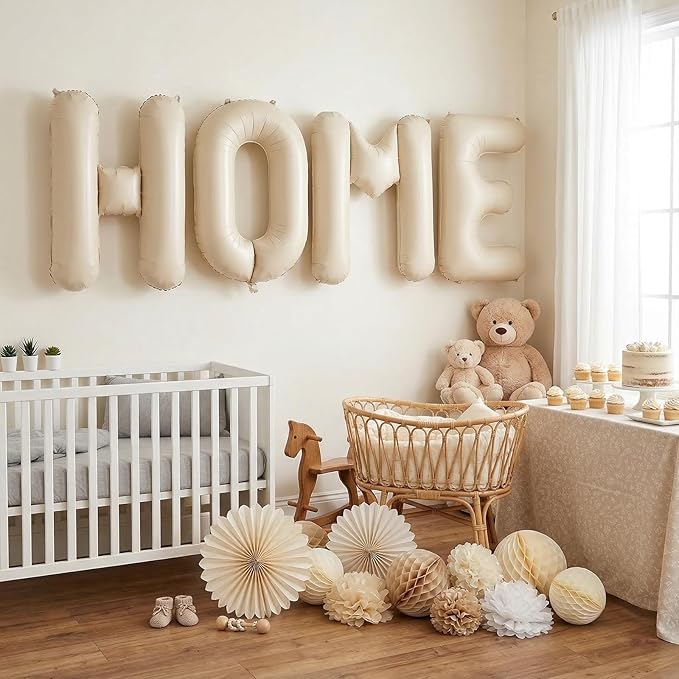 40 Inch Beige HOME Balloons, Large Cream Letter Balloon for Housewarming Party Decor, Ivory White New Home Welcome Balloon Banner Balloons Sign for Sweet House Warming Homecoming Party Decorations
