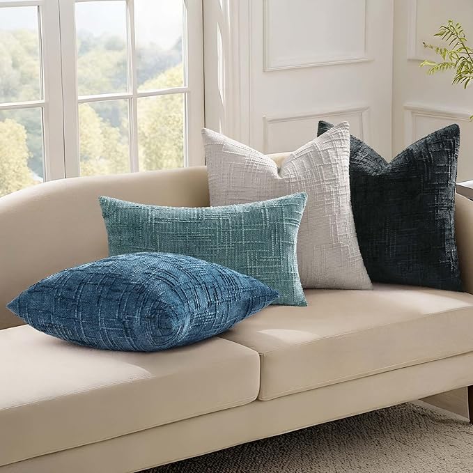 decorUhome Navy Blue Chenille Throw Pillow Covers 24x24 Set of 2 Thick Textured Slubby Couch Pillow Covers Farmhouse Accent Modern Neutral Decorative Pillow Cases for Bed Sofa Living Room