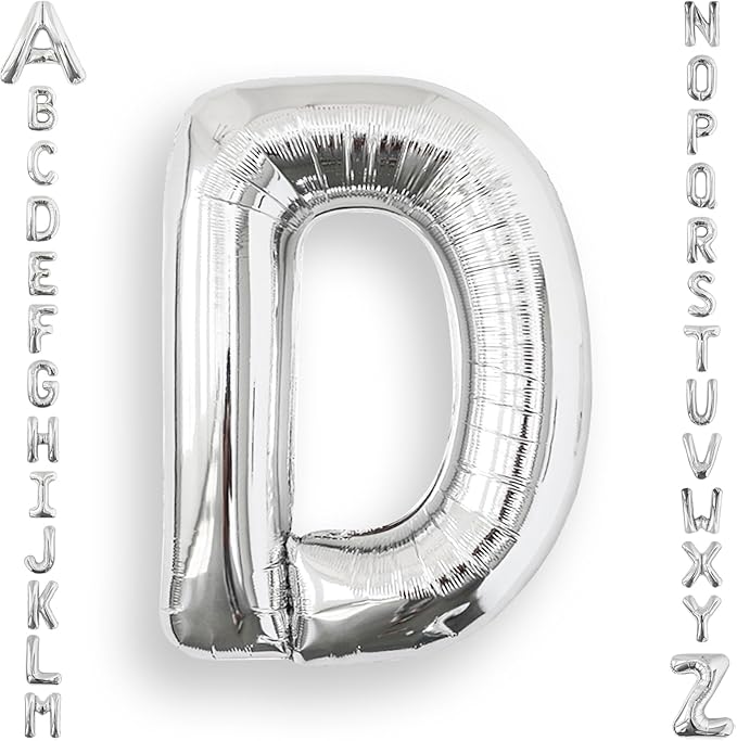 AULE 40 Inch Big Letter Balloon Silver D Large Foil Helium Alphabet Balloons A-Z for Birthday Anniversary Graduation New Year Party Decoration Supplies