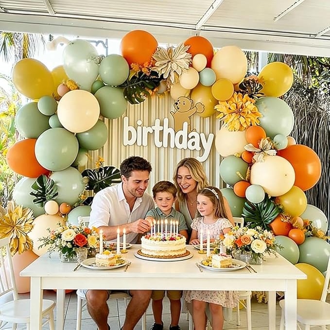 Dusty Green Orange Balloon Arch Double Stuffed Light Sage Green Yellow Blush Beige Balloon Garland Kit for Little Cutie Baby Shower Birthday Pooh Bear Gender Reveal Easter Wedding Party Decor