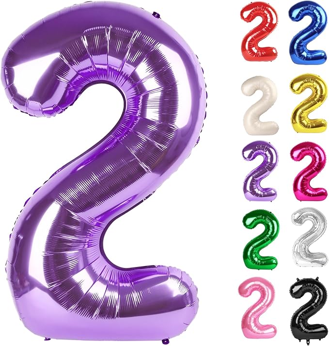 Purple Number 2 Balloon 40 Inch, 2 Balloon Number, 2nd Birthday Decorations for Baby Girls Boys Toddlers