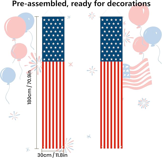 Patriotic Decorations - 4th of July Decorations Outdoor Hanging American Flag Banners Porch Sign for Veterans Memorial Labor Presidents Flag Election Day