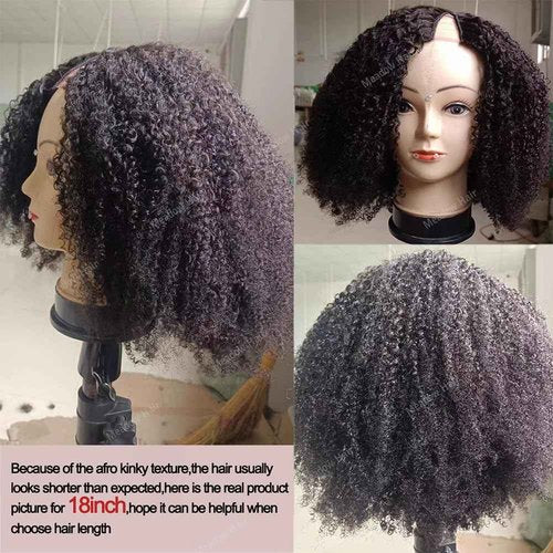 Meadow hair Afro Kinky Curly V Part Wig Human Hair Brazilian Virgin Upgrade U Part Wigs Glueless Afro Curly 180 Density Vpart Wig No Leave Out For Black Women 14Inch