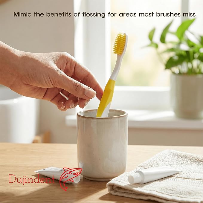 Dolphin Gold [4 Packs] Extra Soft Toothbrush Manual Long Flossing Bristle, Ultra Clean Toothbrush, Good for Sensitive Teeth and Gums (Yellow, Gold 4 Packs)