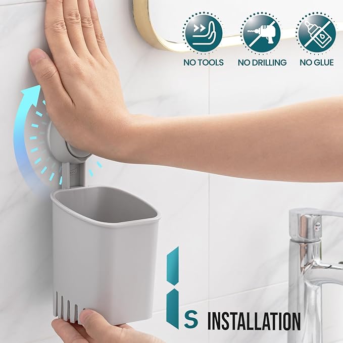 TAILI Suction Toothbrush Holder, Powerful Toothpaste Toothbrush Suction Cup, Self-draining Shower Razor Holder, Shower Toothbrush Holder for Wall, Kitchen Tableware Holder, Gray