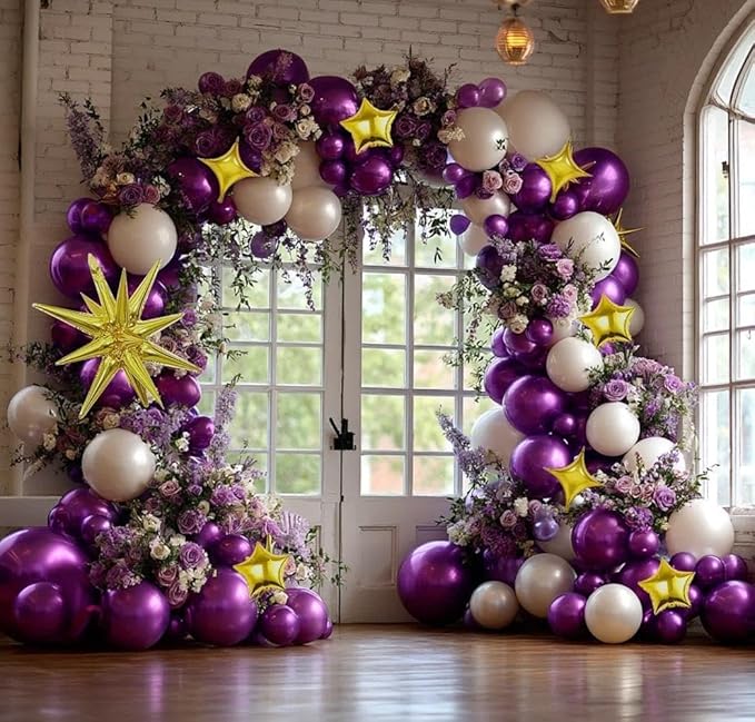 Dark Purple Balloon Arch Double Stuffed Latex Metallic Purple Explosion Star Balloon Garland Different Sizes Dark Lavender Balloons for Birthday Baby Shower Graduation Prom Bachelorette Party Decor