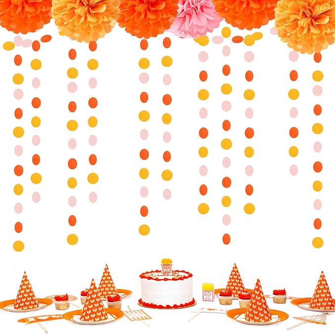 Pink Orange Groovy Party-Decorations Garland-Streamers - 52Ft Fall Autumn Thanksgiving Harvest Paper Banner,Birthday Baby Bridal Shower Engagement Wedding Bachelorette Backdrop Decor Lasting Surprise