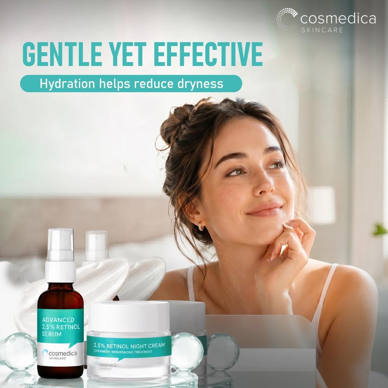 Cosmedica Retinol Serum 2.5%, 1oz & Retinol Cream 2oz Complete Anti Aging Skincare Combo Set