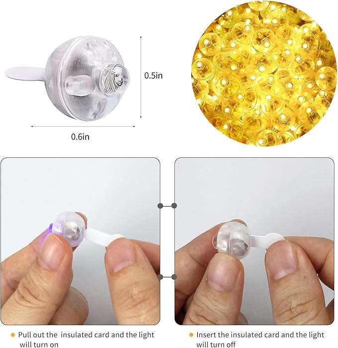 Aogist 200pcs Yellow Balloon Light,Long Standby Time Waterproof Mini Ball Light,Round LED Flash Lamp for Paper Lantern Balloon Party,Wedding,Birthday,Festival,New Year and Christmas Decorative