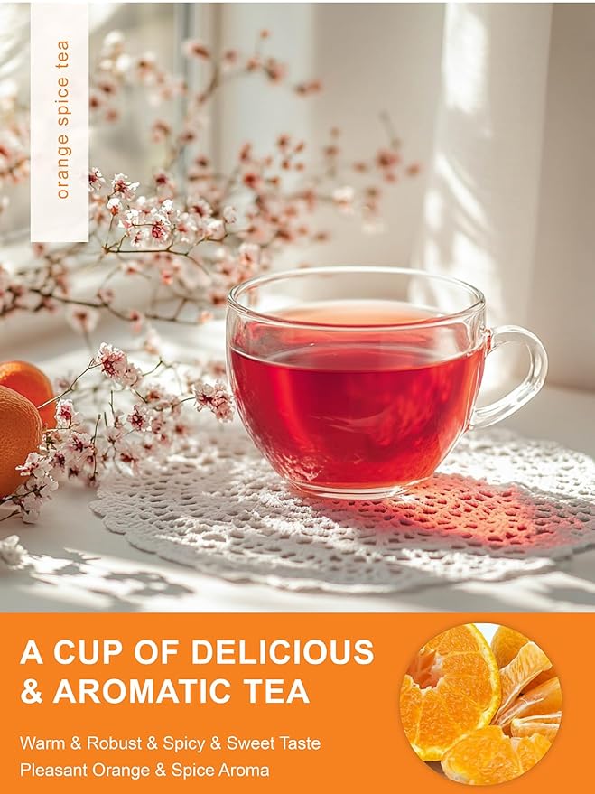 TeeLux Orange Spice Tea, Blended Rosehips with Cinnamon & Hibiscus, Refreshing & Soothing Taste, Caffeine Free, 50 Count