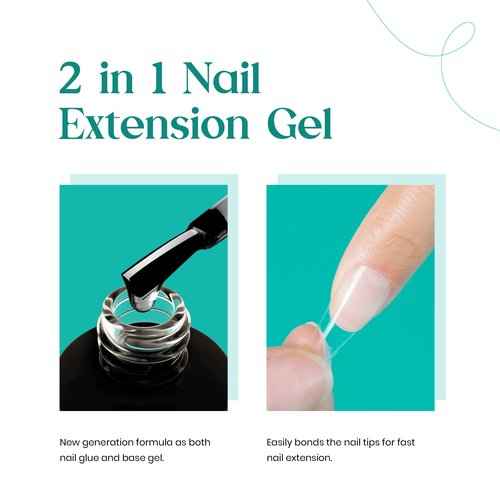 Beetles Nail Tips and Glue Gel Nail Kit, 2 In 1 Nail Gel and Base Gel with 500Pcs Coffin Nails and Innovative UV LED Lamp Easy DIY Fast Nail Extension Set, 48W LED Nail Lamp 6 Colors Starter Kit