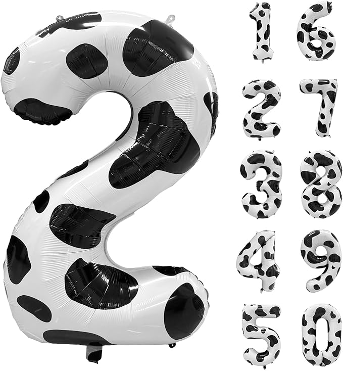 Cow Print Number Balloons, Large Foil Number 2 Balloon 40 Inch Cow Balloon for Boys Girls Birthday Decoration Cow Themed Birthday Party Decorations Farm Animal Party Supplies