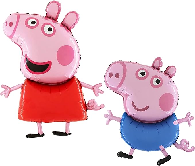 Toyland Pack of 2 Giant Peppa Pig & George Pig Character Foil Balloons - Pink & Blue, 95cm Each, Self-Sealing, Perfect for Children's Birthday Parties