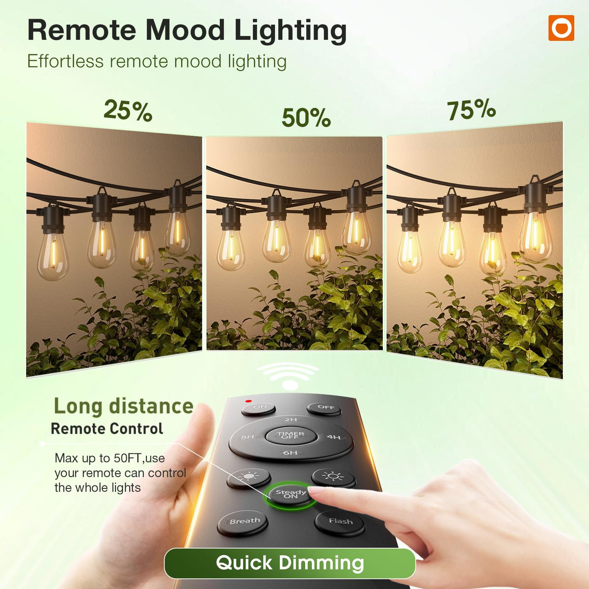 addlon 100FT Outdoor String Lights LED with Remote Dimmable Waterproof