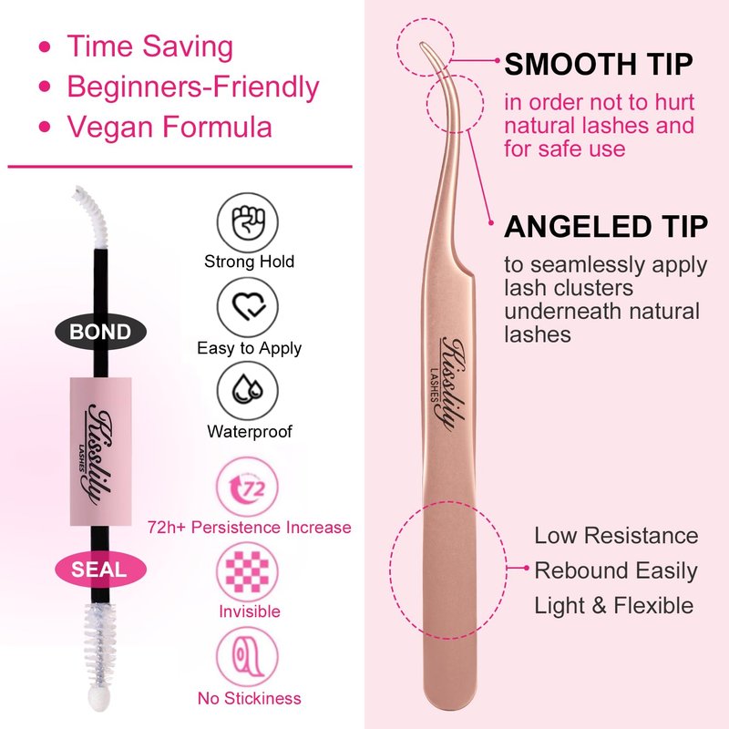 Plume Brown Lashes Natural Lash ClustersWith Invisible Band DlY Lash Extension Kit Eyelash Kit with Bond and Seal 8-16mm C Curl Beginner Individual Lashes Long lasting Makeup For Girl