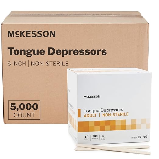 McKesson Tongue Depressors Adult Size, Non-Sterile, Wood, Unflavored, Splinter-Free (5000, 6")